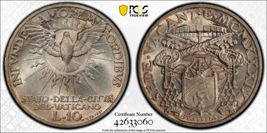 1939 10 Lire Sede Vacante MS67