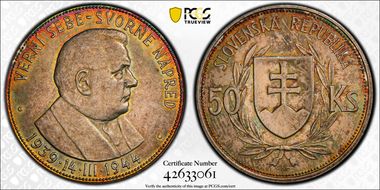 1944 50 Kor KM-10  Ag AU58