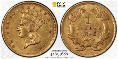 1856 G$1 Slanted 5 AU55