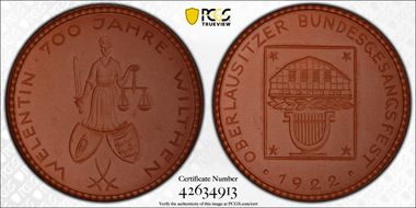 (1922) Medal Scheuch-2316a Wilthen Brown Porcelain MS64