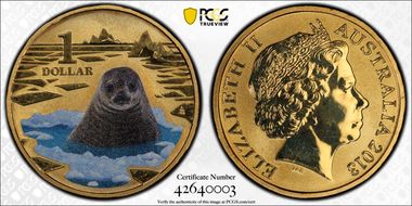 2013 $1 Weddell Seal Al-Bronze Colorized MS68
