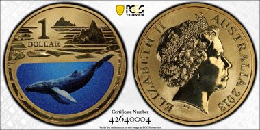 2013 $1 Humpback Whale Al-Bronze Colorized MS68