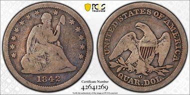 1842-O 25C Large Date VG8