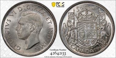 1942 50C Wide Date MS63