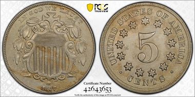 1867 5C No Rays DDO FS-1101 AU53