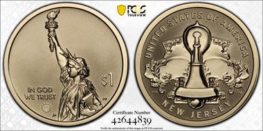 2019-S $1 American Innovation NJ Rev PR Edison Light Bulb PR69