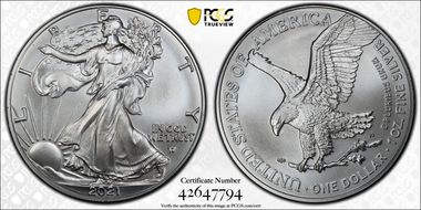 2021 $1 Silver Eagle - Type 2 First Strike MS70