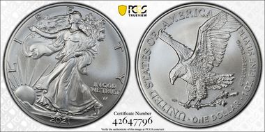 2021 $1 Silver Eagle - Type 2 First Strike MS70
