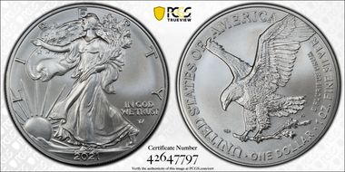 2021 $1 Silver Eagle - Type 2 First Strike MS70