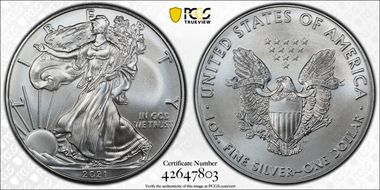 2021 $1 Silver Eagle - Type 1 First Strike MS70
