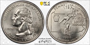 1999-D 25C Pennsylvania MS66