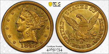 1846-D $5 MS62