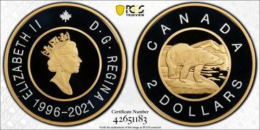 2021 $2 25th Ann. $2 Bi-Metallic Coin PR70DCAM