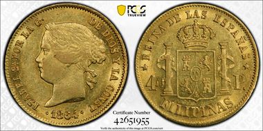 1864 4 Peso KM-144 AU55