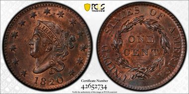 1820 1C Large Date MS64RB