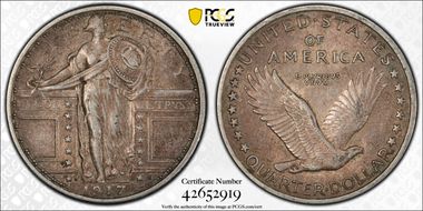 1917-S 25C Type 1 AU53