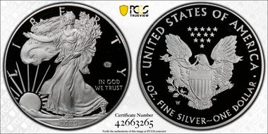 2020-W  $1 Silver Eagle - v75 Privy First Strike PR69DCAM