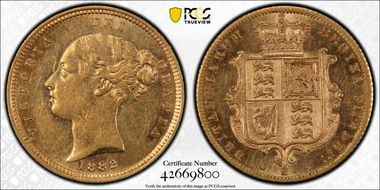 1882-M 1/2 Sov S-3863B Fifth Head AU58