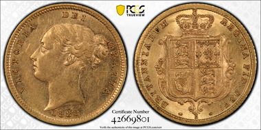 1883-S 1/2 Sov S-3862E Cross Buried AU55