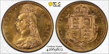 1887-M 1/2 Sov S-3870A Close JEB MS63