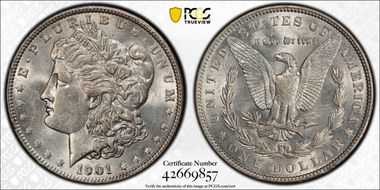 1901 $1 VAM 16 Doubled Ear AU58