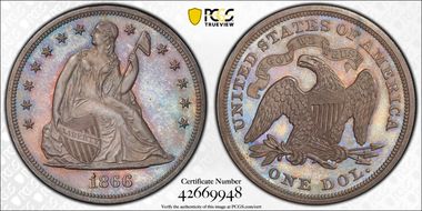 1866 $1 Motto PR64