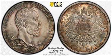 1905 2 Mk J-169a Thin Rim MS66