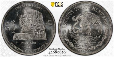 1988-Mo 50 Peso Oil Industry KM-532  Ag MS64