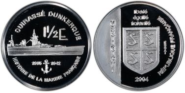 2004 € 1 1/2 X#E12 Cuirasse Dunkerque Ag French Navy Fantasy Essai PR69DCAM