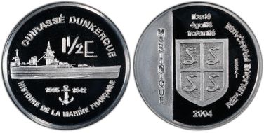 2004 € 1 1/2 X#E12 Cuirasse Dunkerque Ag French Navy Fantasy Essai PR69DCAM