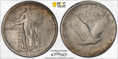 1917-S 25C Type 2 AU50