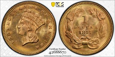 1873 G$1 Open 3 MS64