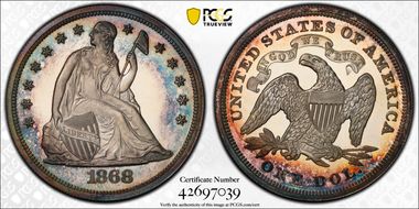 1868 $1 PR66CAM