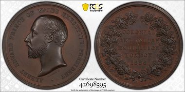 1886 Medal Eimer-1725 Bronzed AE Colonial & Indian Exhibition SP63