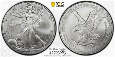 2021 $1 Silver Eagle - Type 2 First Strike MS70