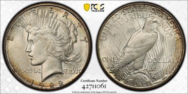 1922-S $1 VAM 10, Extra Ray MS65