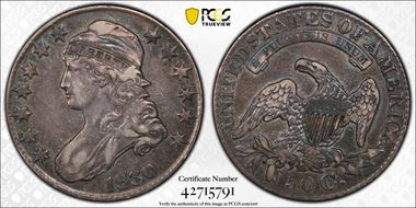 1830 50C O-114, Small 0, Large Letters VF35