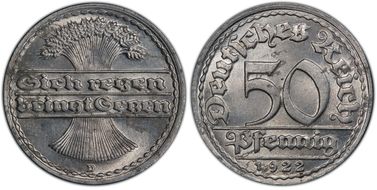 1922-D 50 Pfg J-301 MS64