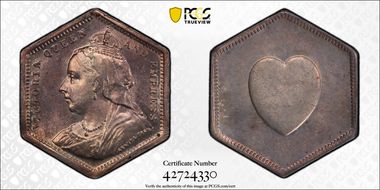 (c.1900) Token Victoria Queen and Empress Ag Heart - Play Money MS63