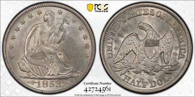 1853 50C Arrows & Rays MS63