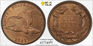 1857 1C Flying Eagle MS64