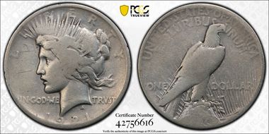 1921 $1 High Relief, Peace N1