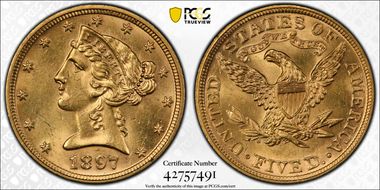 1897 $5 MS62