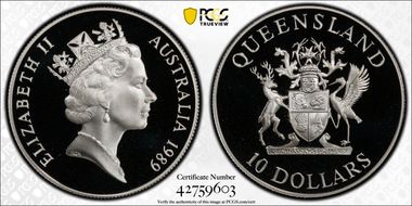 1989 $10 Queensland PR70DCAM