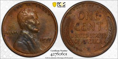 1955 1C Doubled Die Obverse XF45BN