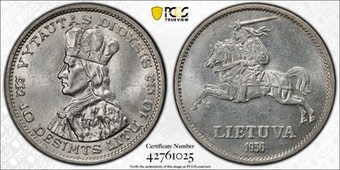 1936 10 Litu KM-83  Ag MS64