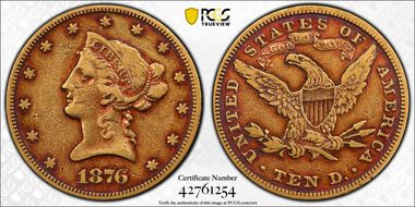 1876 $10 VF25