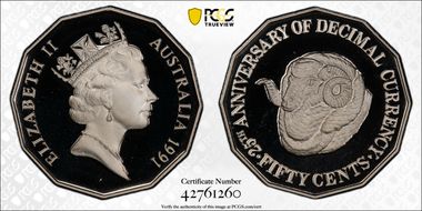 1991 50C Decimal Currency CuNi PR69DCAM