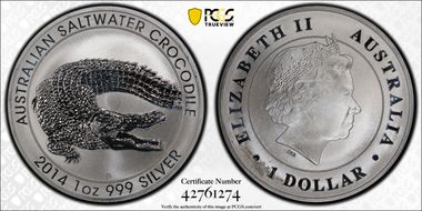 2014-P $1 Saltwater Crocodile MS69