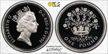 1991 £1 S-J4 N. Irish Design Ag PR70DCAM